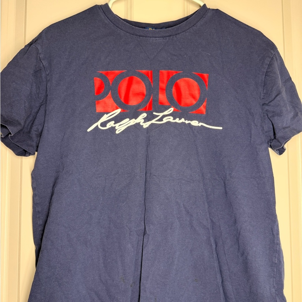Ralph Lauren Navy Tee with Red & White Graphic